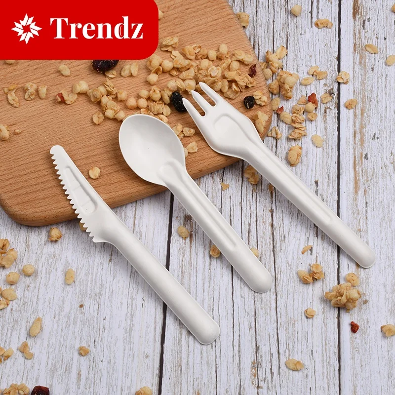 Biodegradable Disposable Sugarcane Pulp White edible cutlery bagasse paper knife fork spoon