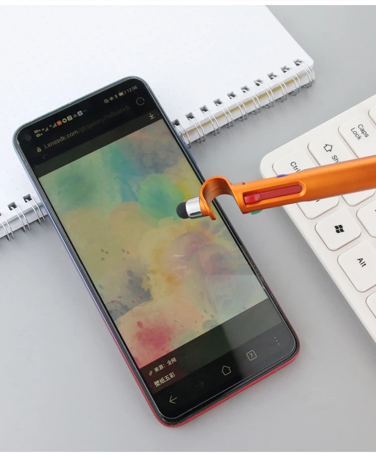  Custom Logo 3 in 1 Four Colors Ball Pens with Touchscreen Pen and Phone Stand Metallic Color Plastic