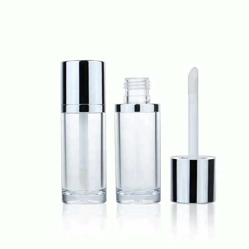 30ml Custom logo OEM Plastic Empty Cosmetic Liquid Foundation Bottle Round Silver clear Foundation Stick with Huge Brush Wand