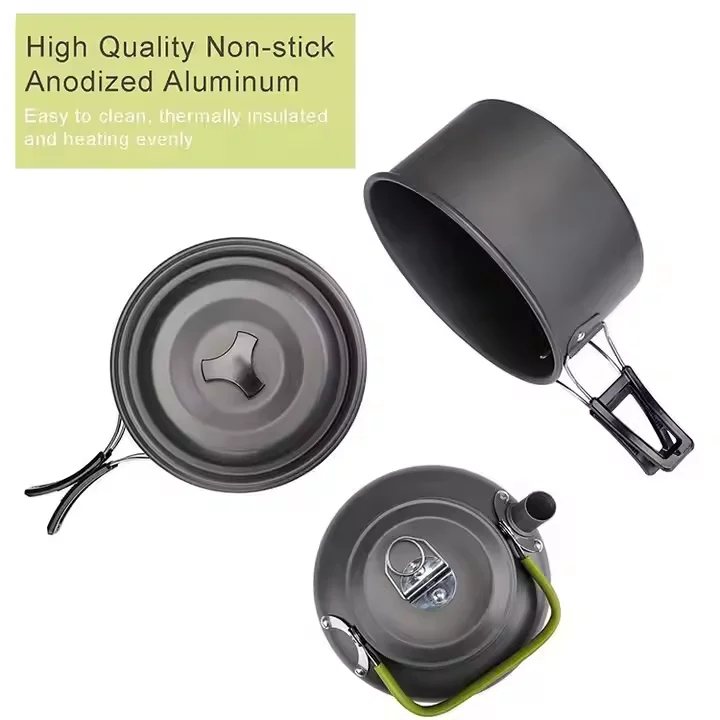 Camping Cookware Set with Stove, Portable Camping Mess Kit with Pots /Pans  and Folding Fork for Outdoor/Camping/Hiking/Picnic