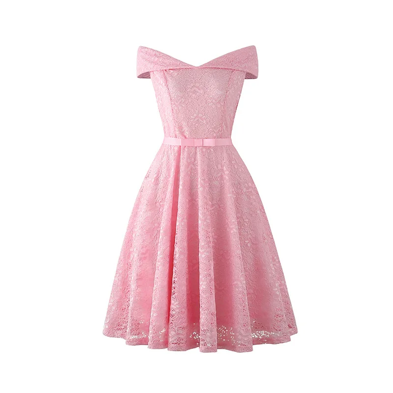 hot selling Off-Shoulder Lace fabric Bridesmaid Gown Evening Dresses Fashion  Bridesmaid dress short