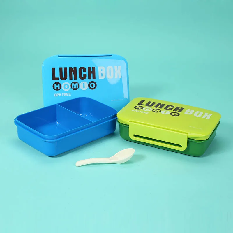 Homio 950ml Two Compartments Students Food Container BPA Free Plastic Leak-proof Lunch Box with Spoon