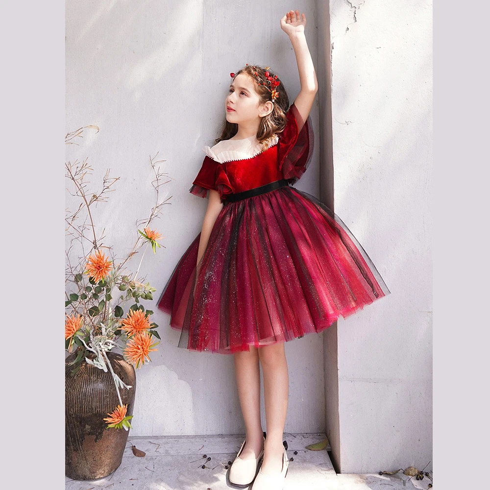 Новое поступление Детское Пончо платье принцессы с цветами рождественское бальное для девочек элегантное Пышное вечернее