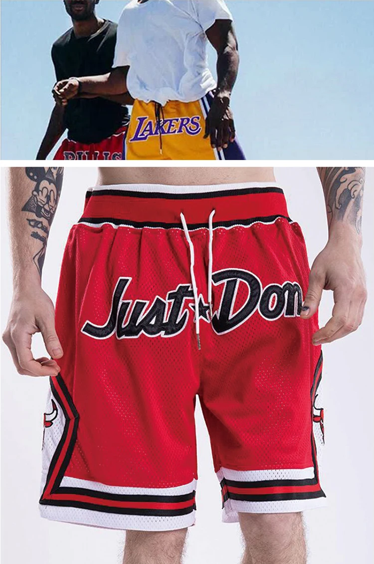 2023 Newest Just don US America size Men Breathable Vintage NBAA Pocket Embroidered Basketball Shorts