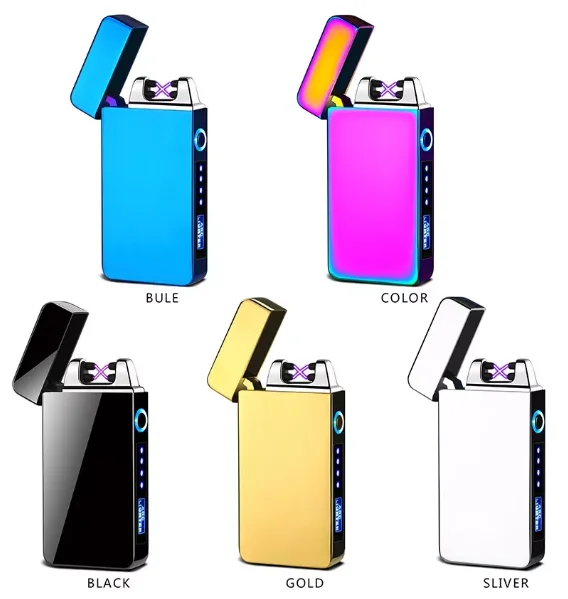 Fashionable Windproof Dual Arc USB Lighter LED Power Display Plasma Cigarette Lighter Rechargeable Electric Lighter