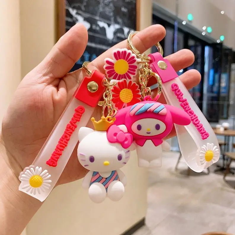 Оптовая продажа 3D брелок с куклой Hello Kitty моя мелодия милый мультяшный силиконовый ремешок на запястье для ключей украшение сумки в автомобиле рюкзака девочки