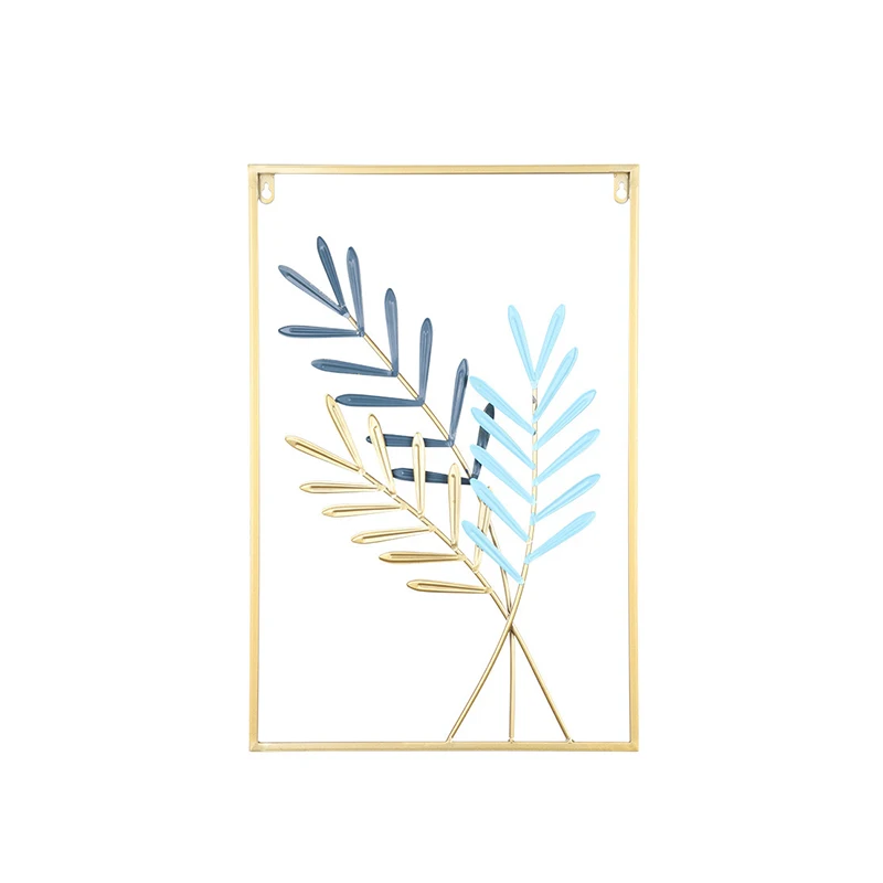 Wall Decor Interior Pieces Luxury Display Gold House Wrought Iron Frame Metal Wall Art Hanging Leaf Flower Home Decor
