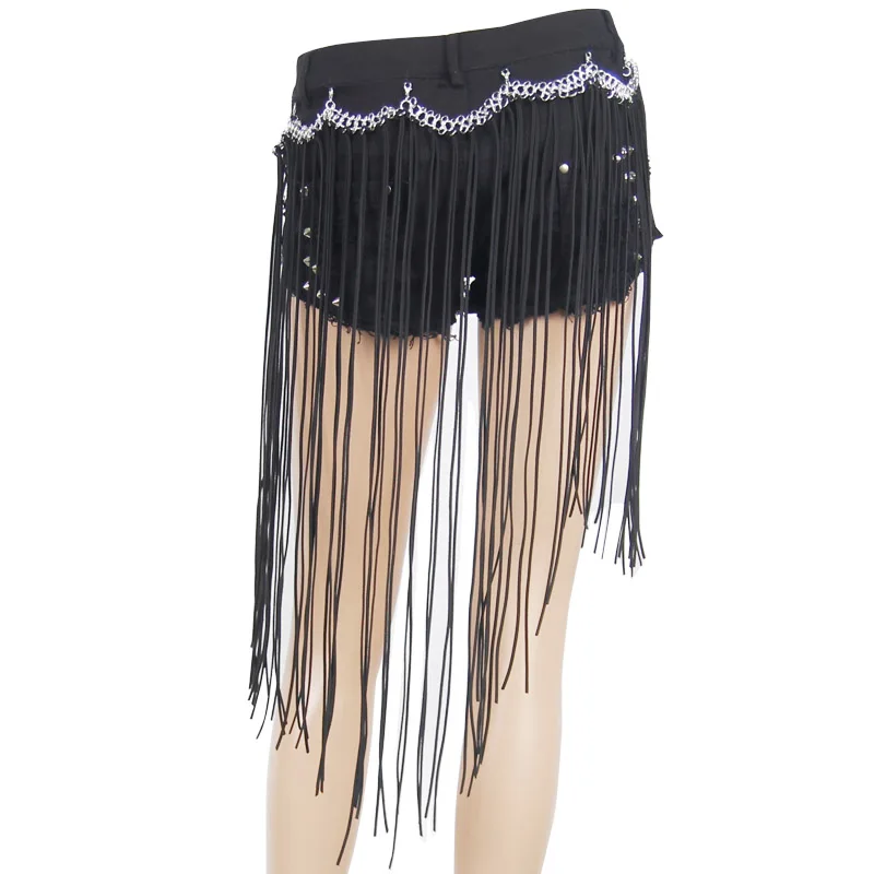 PT026 Devil Fashion summer sexy girls pants daily punk rock spiked hot shorts with tassels