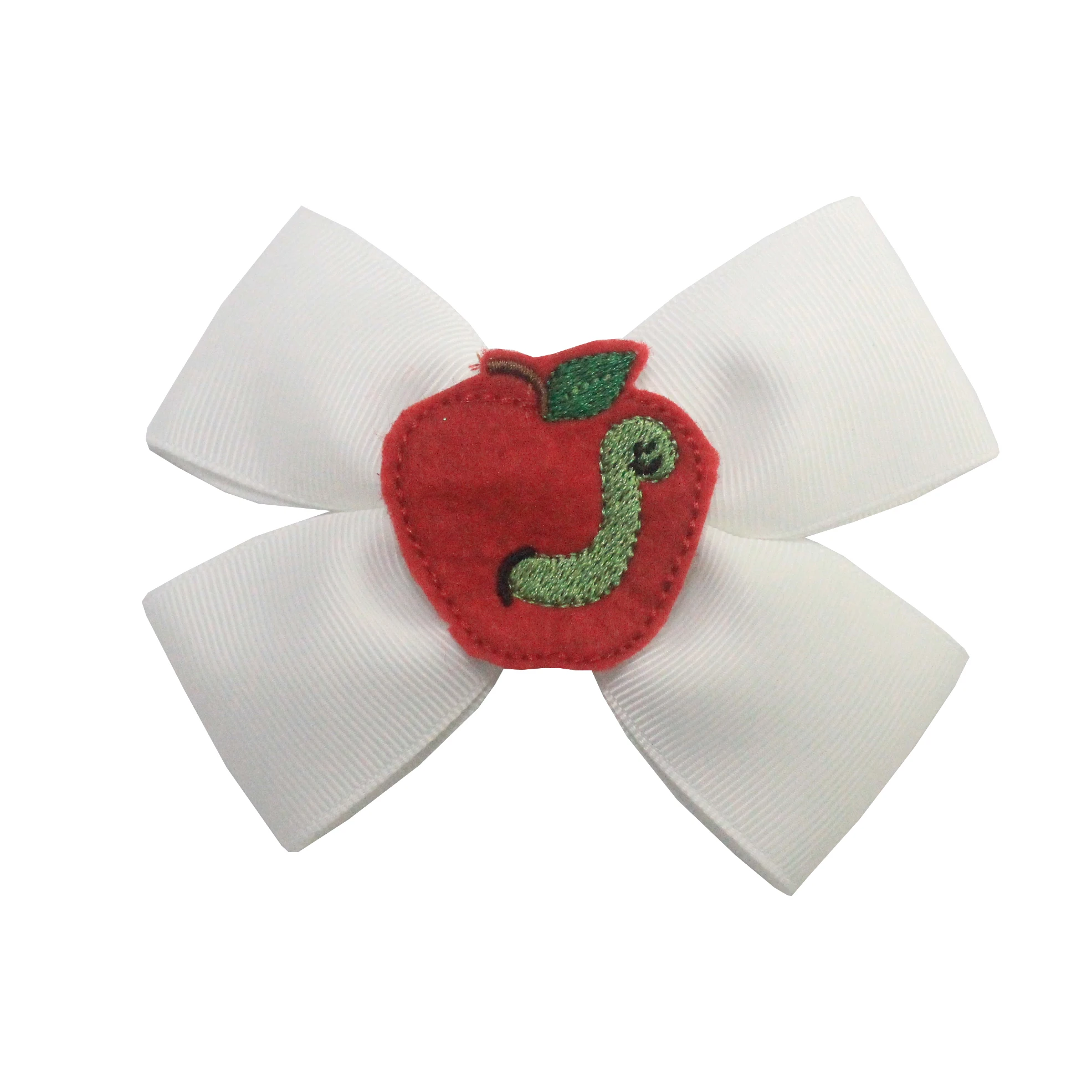 Newest back to school hair bows clips school bus apple pencil embroidery hairaccessories for kids