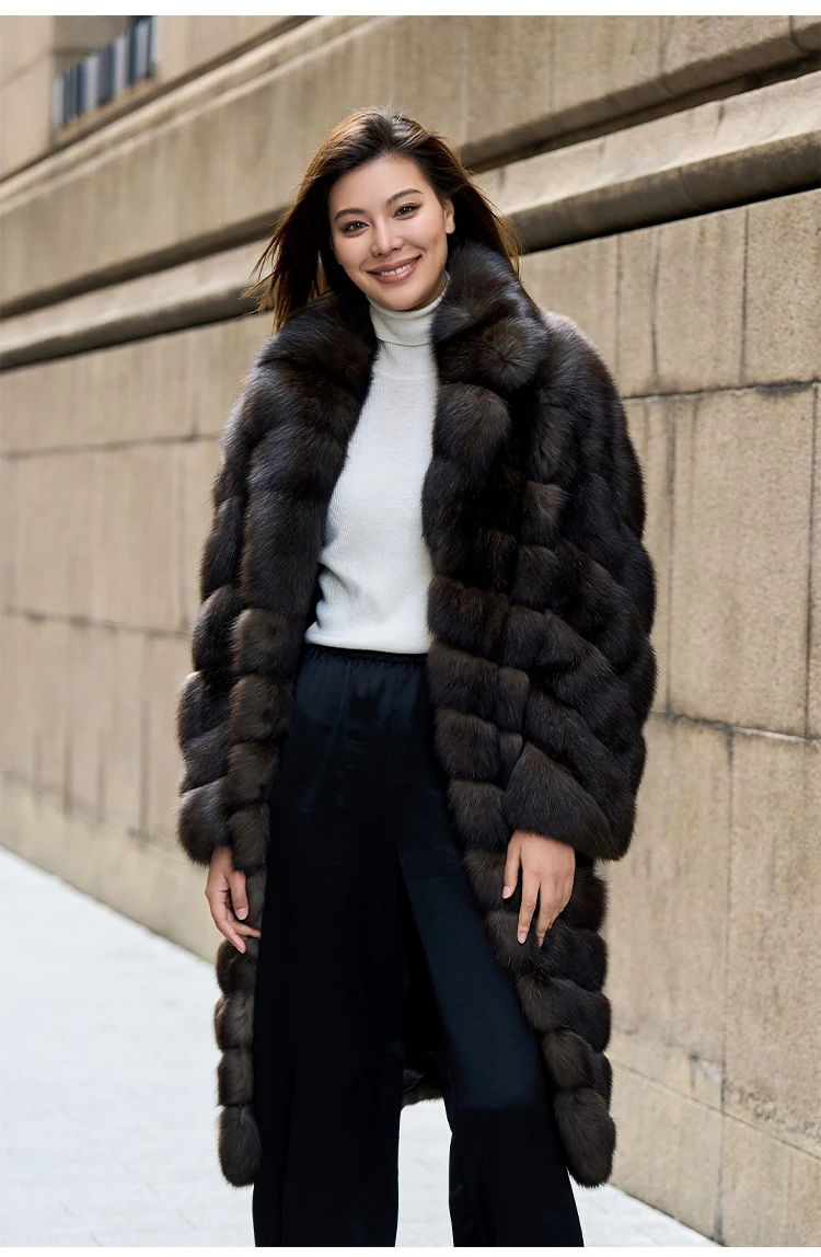 Manufacturer Wholesale Fashion Luxury Winter Sable Fur Thick Long Style Overcoats Tailored Collar Real Sable Fur Coat For Women