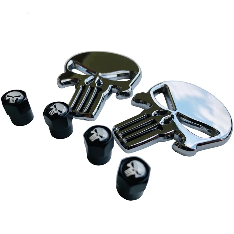 Punisher Sticker Decal Emblem With Matching Wheel Tire Valve Caps