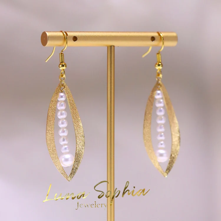 Оптом Позолоченный Пресноводный натуральный жемчуг ива лист ювелирные изделия ушной крючок