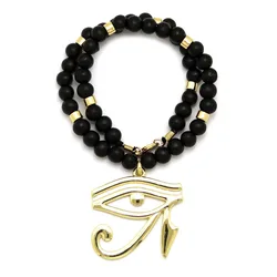Hip Hop Egyptian Bird Pendant 8mm Wood Bead Chain Necklace