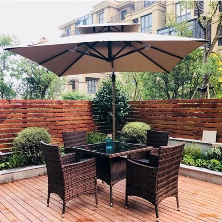 Modern Design Wicker Rattan Aluminum Furniture Dinning Table and Chair Set for Garden Outdoor Backyard