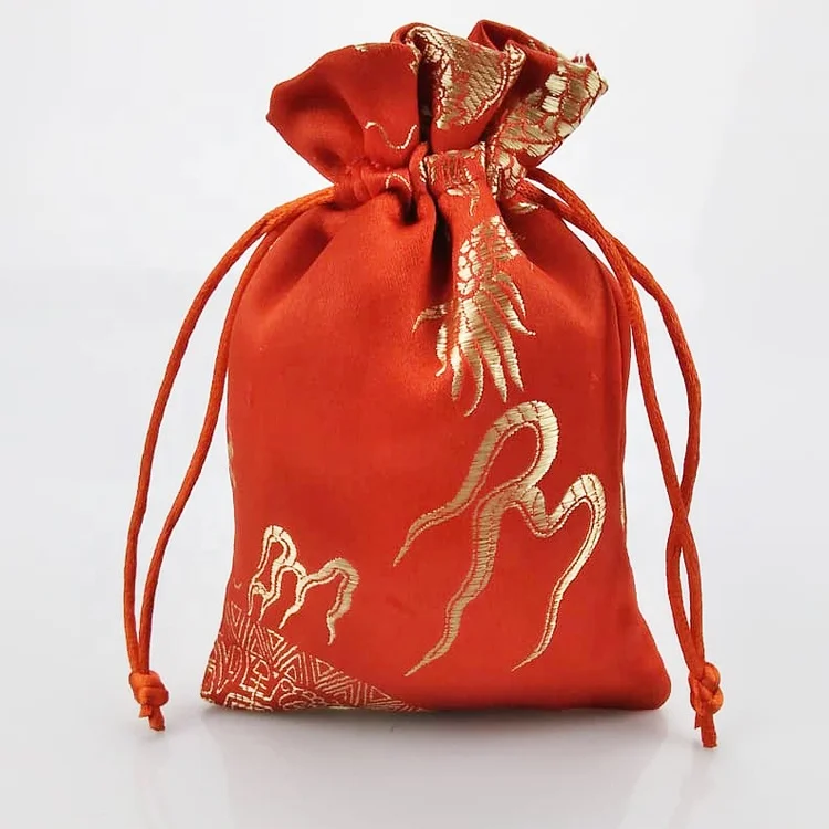Chinese new year gift bags wedding favor satin bags pouch jewelry drawstring packaging