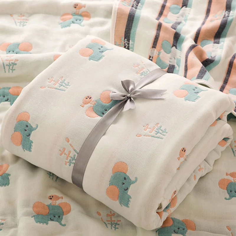  Горячая Распродажа супер мягкая пряжа окрашенная жаккардовая Чистый хлопок 6 слоев детское муслиновое одеяло пеленка для младенцев