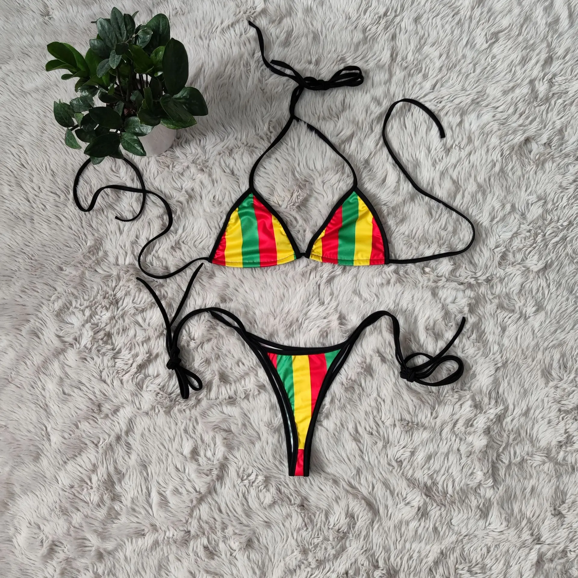 Wholesale Custom Beachwear African Print Swimwear Rasta Jamaica Swimsuit Bikini Swimwear Thong and Swimsuits For Women 2021