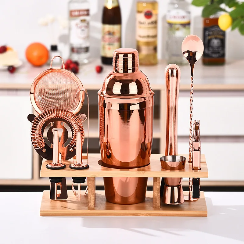 Bulk Cheap Mixology Bartending Kit Bartender With Stand Stainless Steel Drinkware Bar Tool Set Holder Stand for Bar Lounge Party