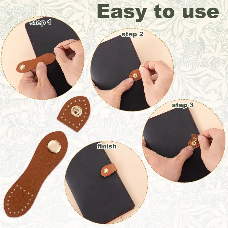 8 Sets PU Leather Snap Buckles Sew On Purse Closure Fasteners for Leather Wallet Bags Notebook Purse Making Supplies