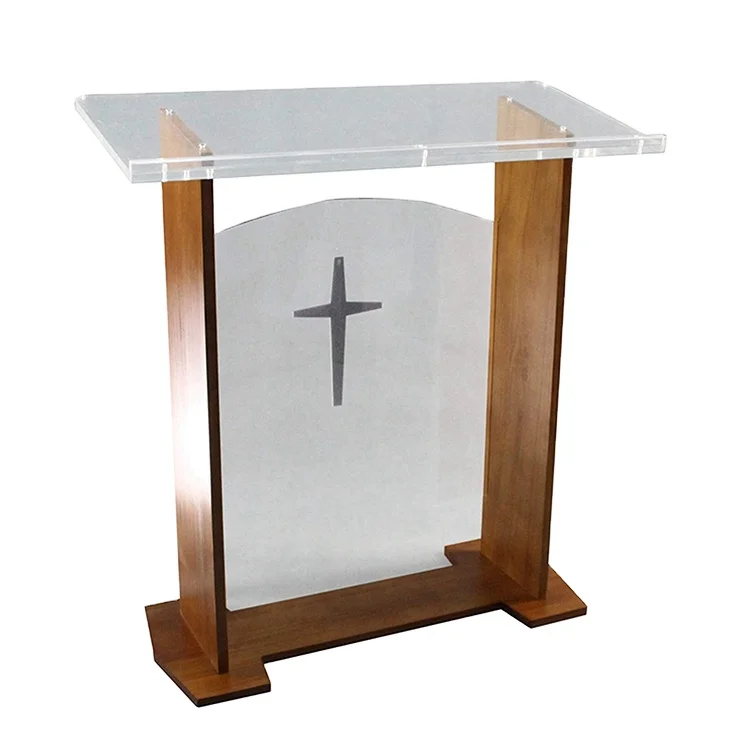 ZOIFUN Customized School Meeting Conference Hall Lecture Speech Presentation Wood Glass Church Pulpit Podium