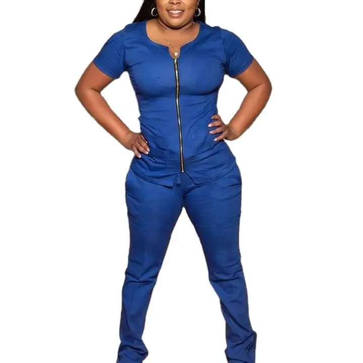 Top Quality Scrubs for Nurses V Neck Hospital Uniform Nursing Invisible Zipper Jogger Suits Customized