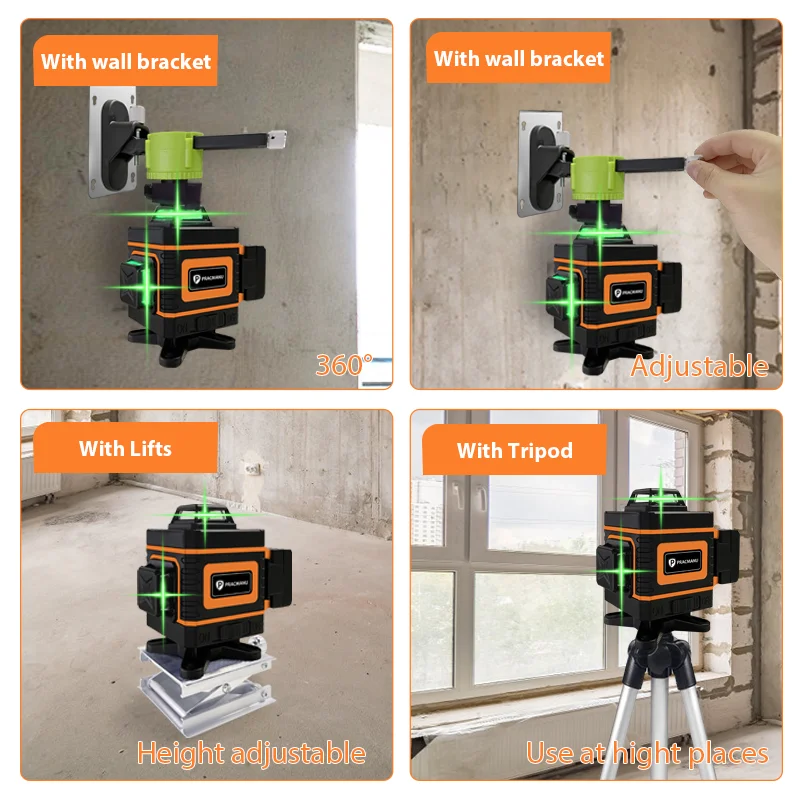 Pracmanu 16 Lines 4D Laser Level Green Lines Self-Leveling Horizontal and Vertical Powerful Green Beams Laser Level