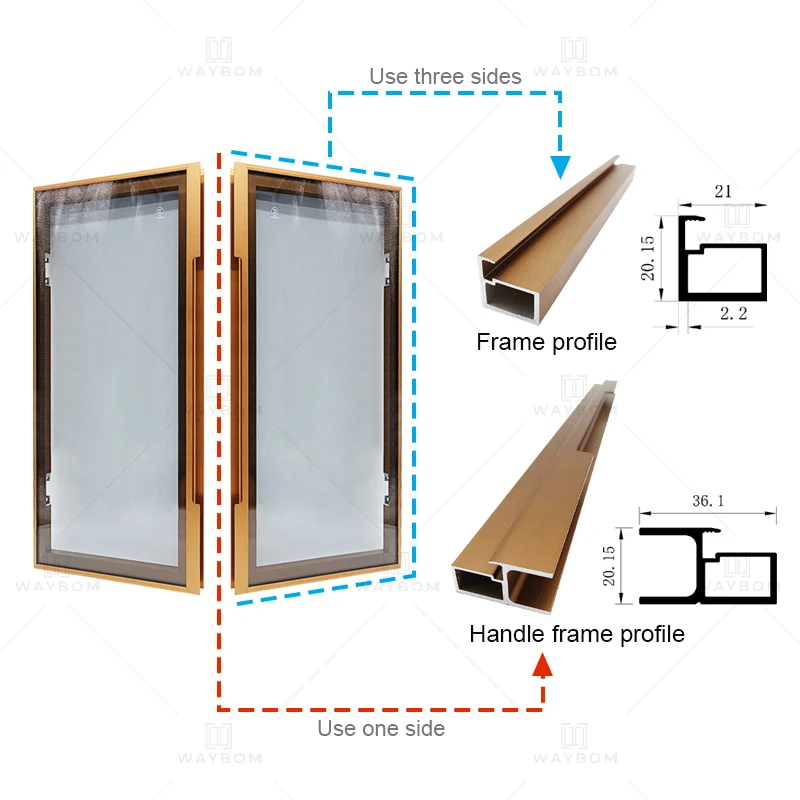 Foshan OEM customized powder coated kitchen aluminum cabinet wardrobe G F U shape handle profile