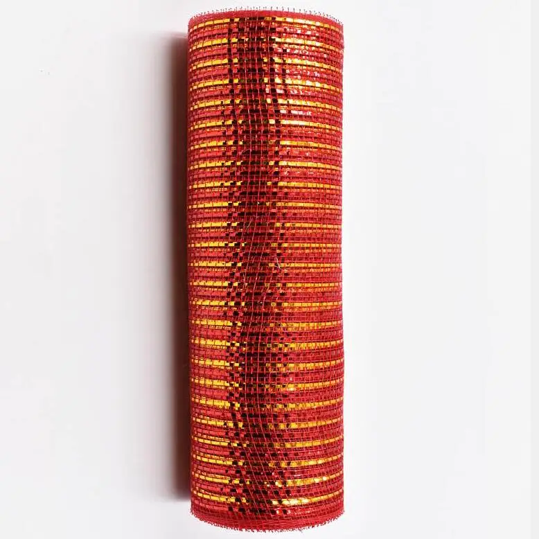 Hot Sale Wholesale Christmas Wire Polyester Deco  Mesh Colorful Metallic Flower  Garland Mesh