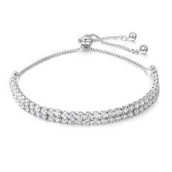 2020 Hot Selling Fancy Crystal Jewelry Rose Gold Double Raws Adjustable  Push-pull Crystal Chains Brass Bangle Bracelets Women