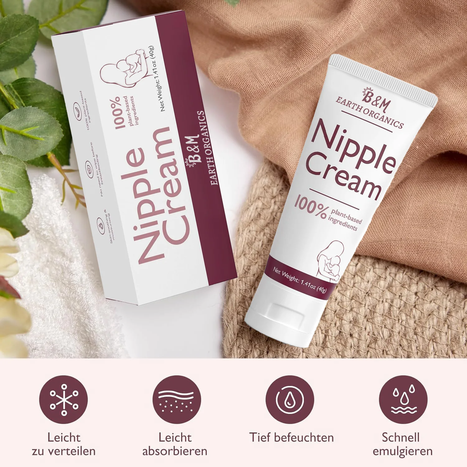 Natural Nipple Cream Vegan Lanolin free Nipple Balm Soothing Cream for Nipples Breastfeeding Essentials for Nursing Pumping Moms