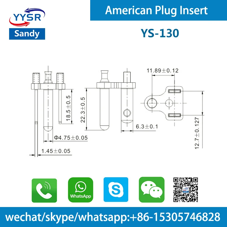 
YS-130 UL plug insert 3wire grounding plug 