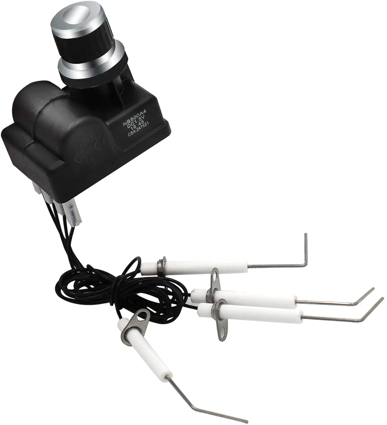 4 Outlet Universal AA Battery Silver Cover Spark Igniter  with High Spark Plug Wire Ignition Replacement Kits, Grill Igniter Kit