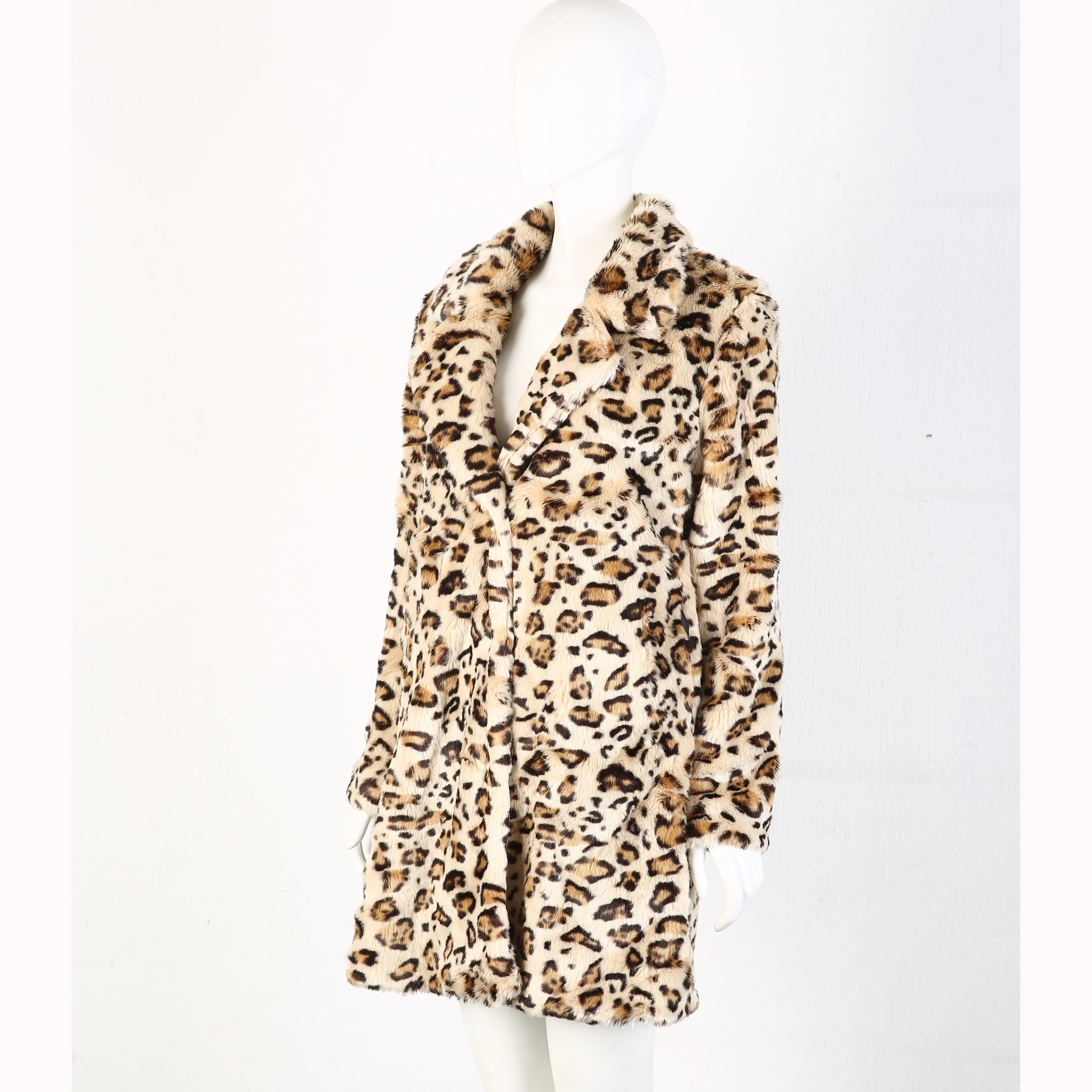 LEOPARD PRINT CLASSIC KNEE LENGTH FAUX FUR COAT
