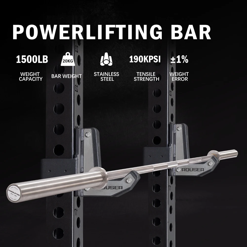 Rouser Fitness Weight Bar Spire Mountain Knurling Barbell Powerlifting Training Stainless Steel Barbell Rod