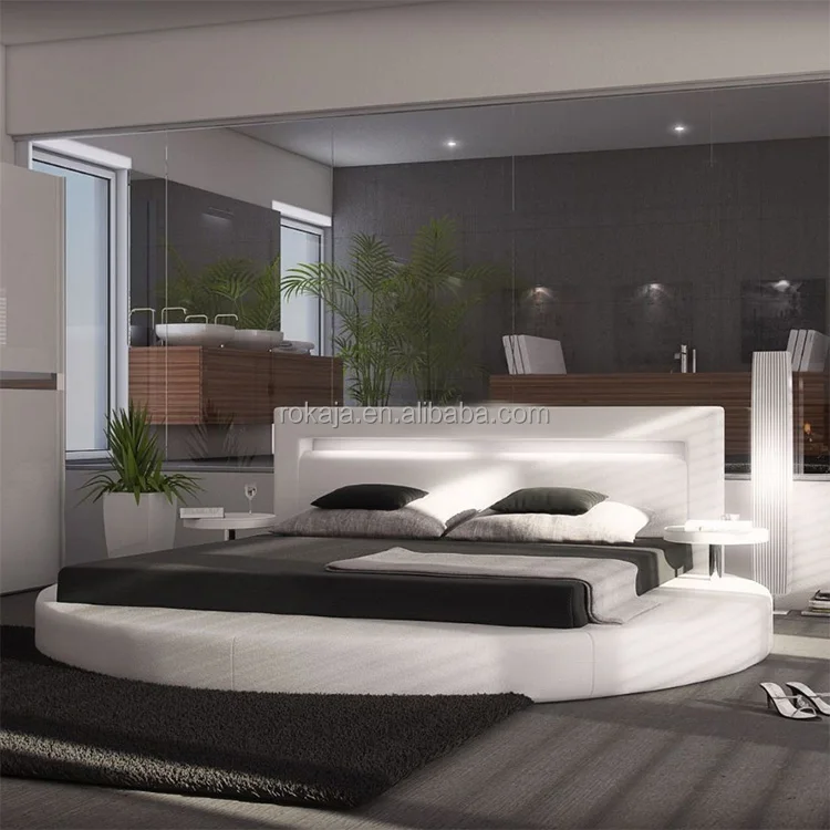Home Furniture Bedroom Sets Round Bed Modern Luxury Royal Bed Room Sets With LED Light For Sale