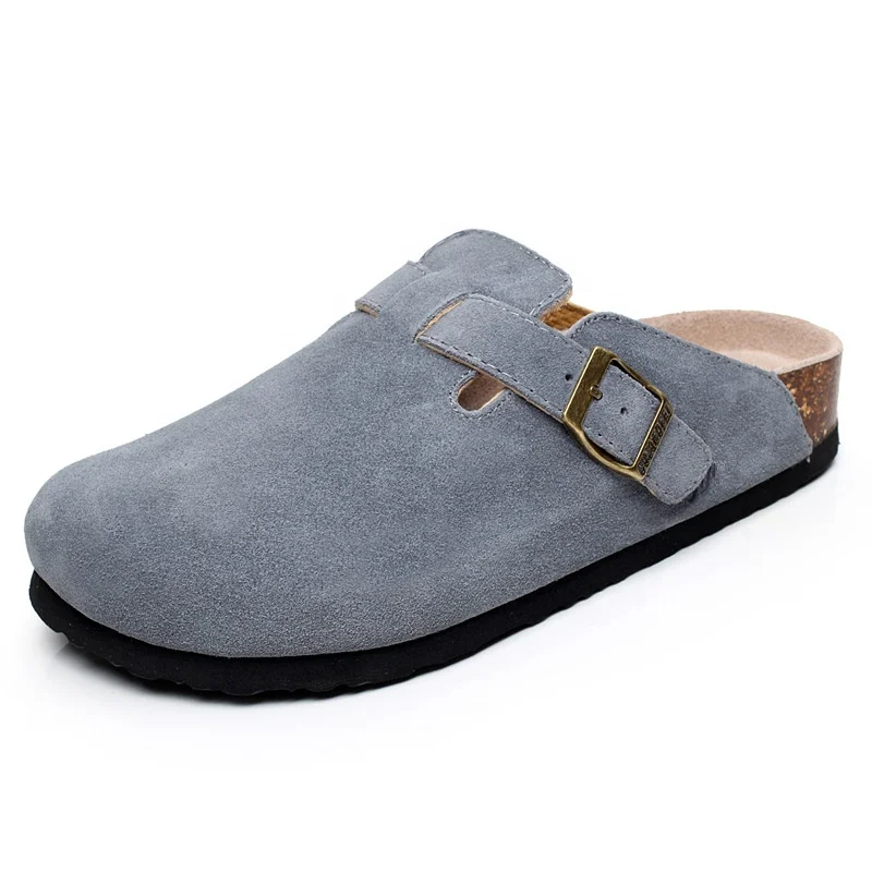 Factory Export Good Quality Cow Suede Clogs for Women with Arch Support Bio Cork Foot-bed
