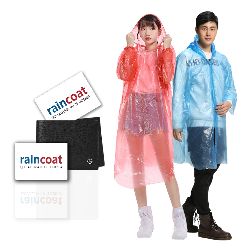Amazon hot selling one time use disposable Portable Wallet Card Size Waterproof Transparent Pvc rain card emergency raincoat