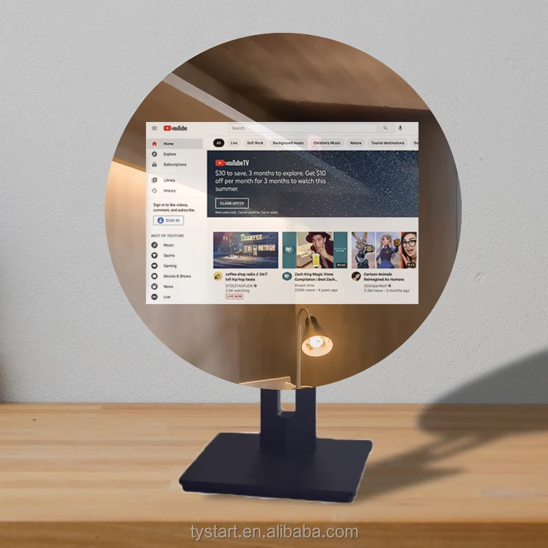 Customized round multiple application makeup mirror with popular android system smart magic TV mirror with bluetooth speaker