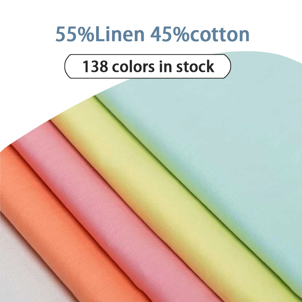fabric blend cotton linen soft lightweight breathable fabrics 55%linen 45%cotton  for making men shirt women cloth roll 135gsm
