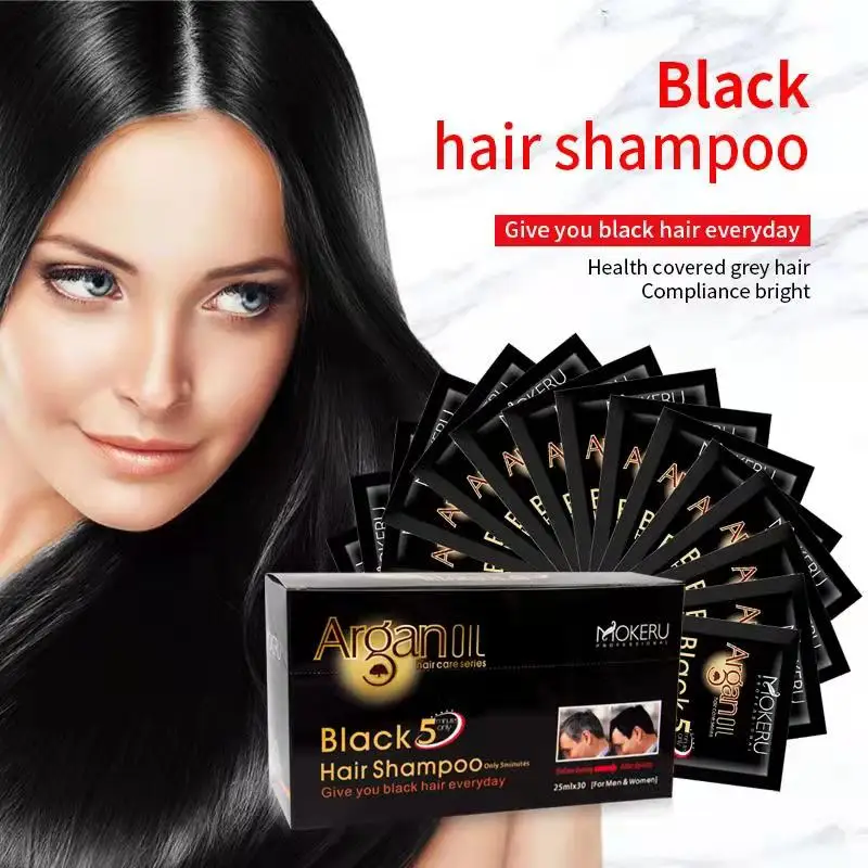 Hot Sale 5 Mins Instant Fast Dye Black Hair Color Shampoo Herbal 25ml Sachet Ammonia Free Dye Hair Cream Shampoo For Women Men