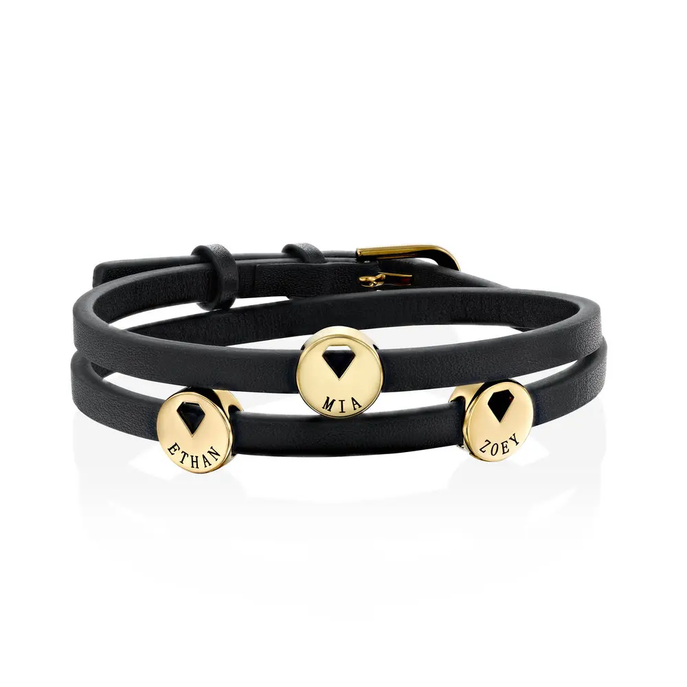 Charms Round Beads With Engraved Logo Stainless Steel Wrap Leather Bracelets Wholesale For Ladies