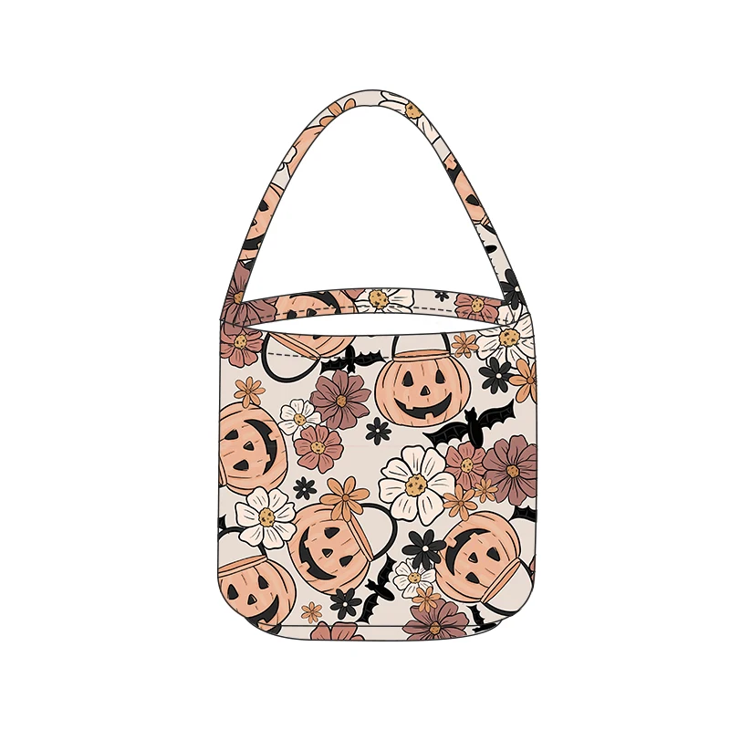 Full Print Kids Halloween Canvas Tote Basket Customize Pattern Children Festival Gift Party Bucket Bags