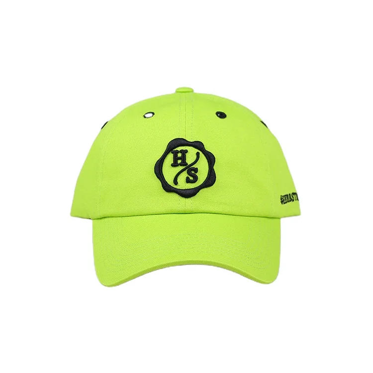 Custom High Quality 100% Cotton 6 Panel Distressed Baseball Cap Plain Neon Green Unstructured Dad Hat