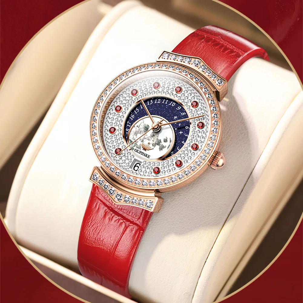 OUPINKE 3218 beautiful guangzhou lady quartz watch original Leather Strap Diamond waterproofing free shipping Leisure hand watch