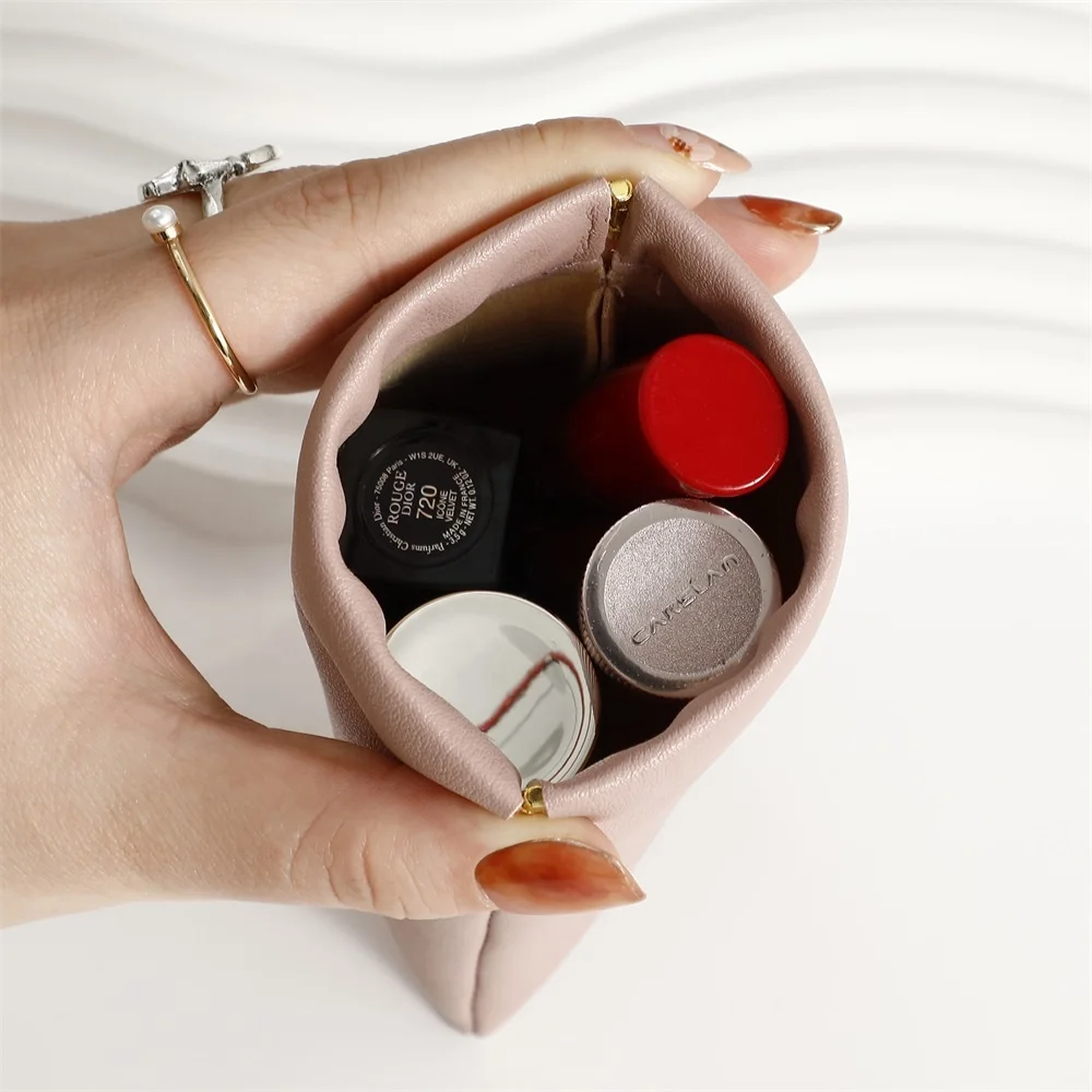 PUPPYSEW Wholesale PU Leather Automatic Closed Shrapnel bag Small Cosmetic Lipstick Pouch  Shrapnel Makeup Jewelry bag WIth logo