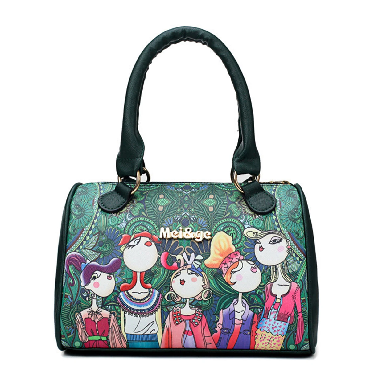 
Custom Special Luxury Green Cup Holder 6PCS Designer Graffiti Elegant Shoulder Purse Ladies Bag Femme Handbag Set For Women 