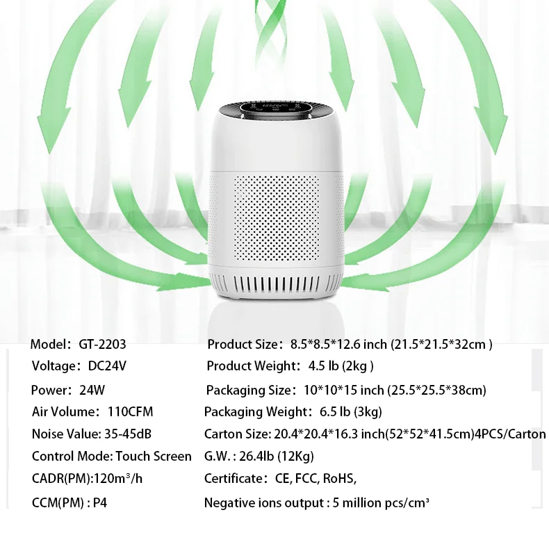 Portable  Air Cleaner Small Home Appliance Desktop Smart Air Purifier for Home Office   Hotel