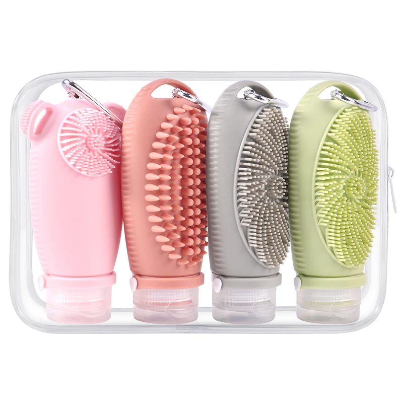 Wholesale Travel Product 4 Pack 100 ml Take Out Squeeze Refillable Travel Size Lotion Bottle Silicon Travel Bottle Kit for Gift