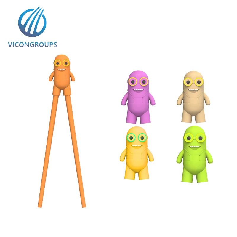 BPA Free Promotional various durable using cartoon head children plastic chopsticks
