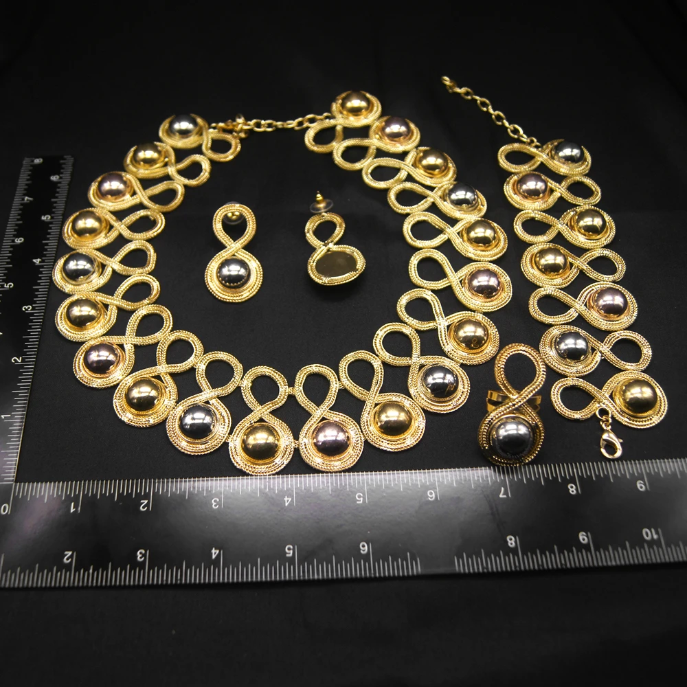 Zhuerrui 24kGold Plated Latest Brazilian Jewelry Set Three Color Electroplating Custom Jewelry Big Necklace Jewellery Set H20006